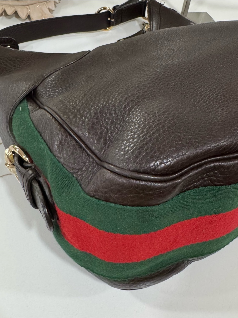 GUCCI Heritage Horsebit Hobo Brown Leather Shoulder Bag with Sherry Line - Picture 13 of 16